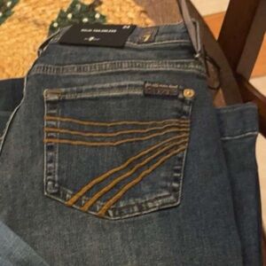 7 For All Mankind Blue Jeans with Gold Stitching